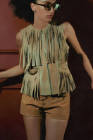 Double A Aurora suede vest in tan, showcasing a stylish sleeveless design with soft suede fabric and a modern fit.