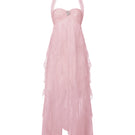 Pink Aurora lace maxi dress by Nana Jacqueline, featuring a halter neckline and elegant front view.