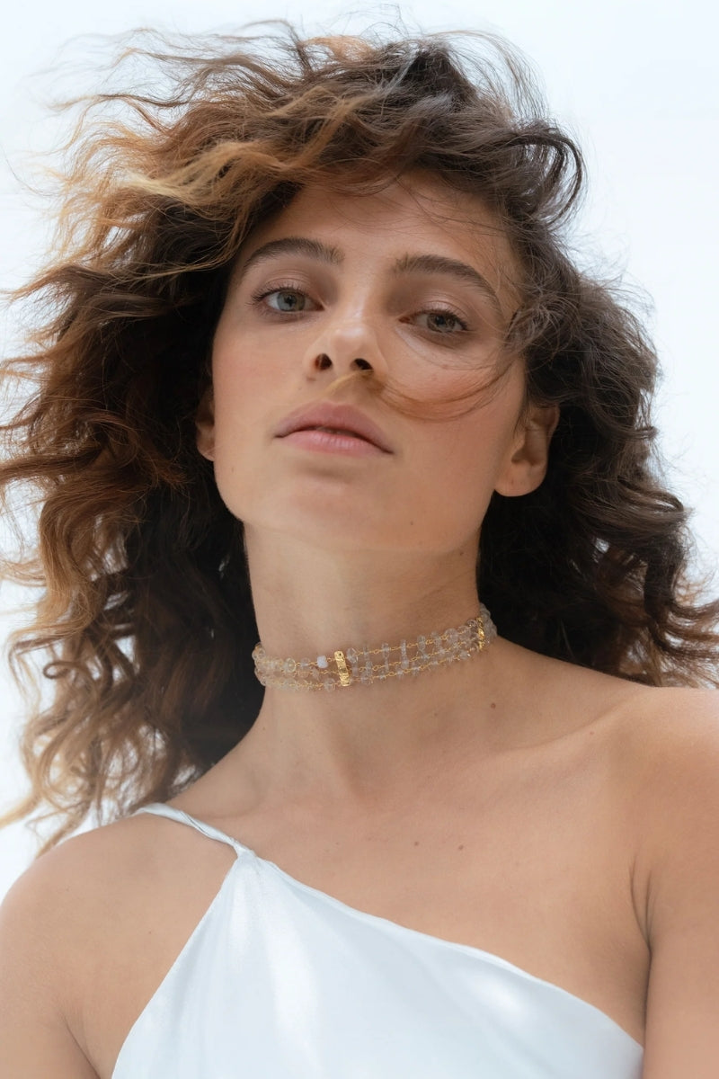Elegant Aurora choker necklace by Lavani Jewels featuring a sleek, modern design with delicate chain details.