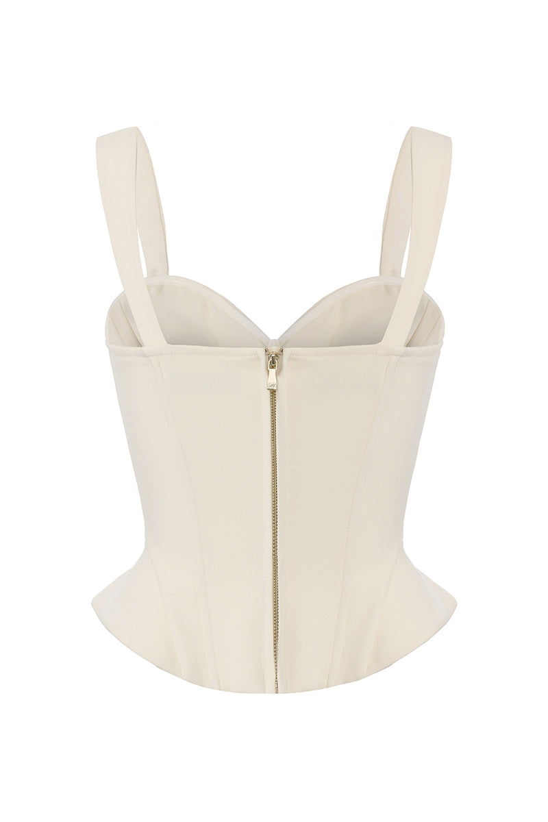 Nana Jacqueline Avalon Top in champagne color, back view of the stylish corset-style women’s blouse.
