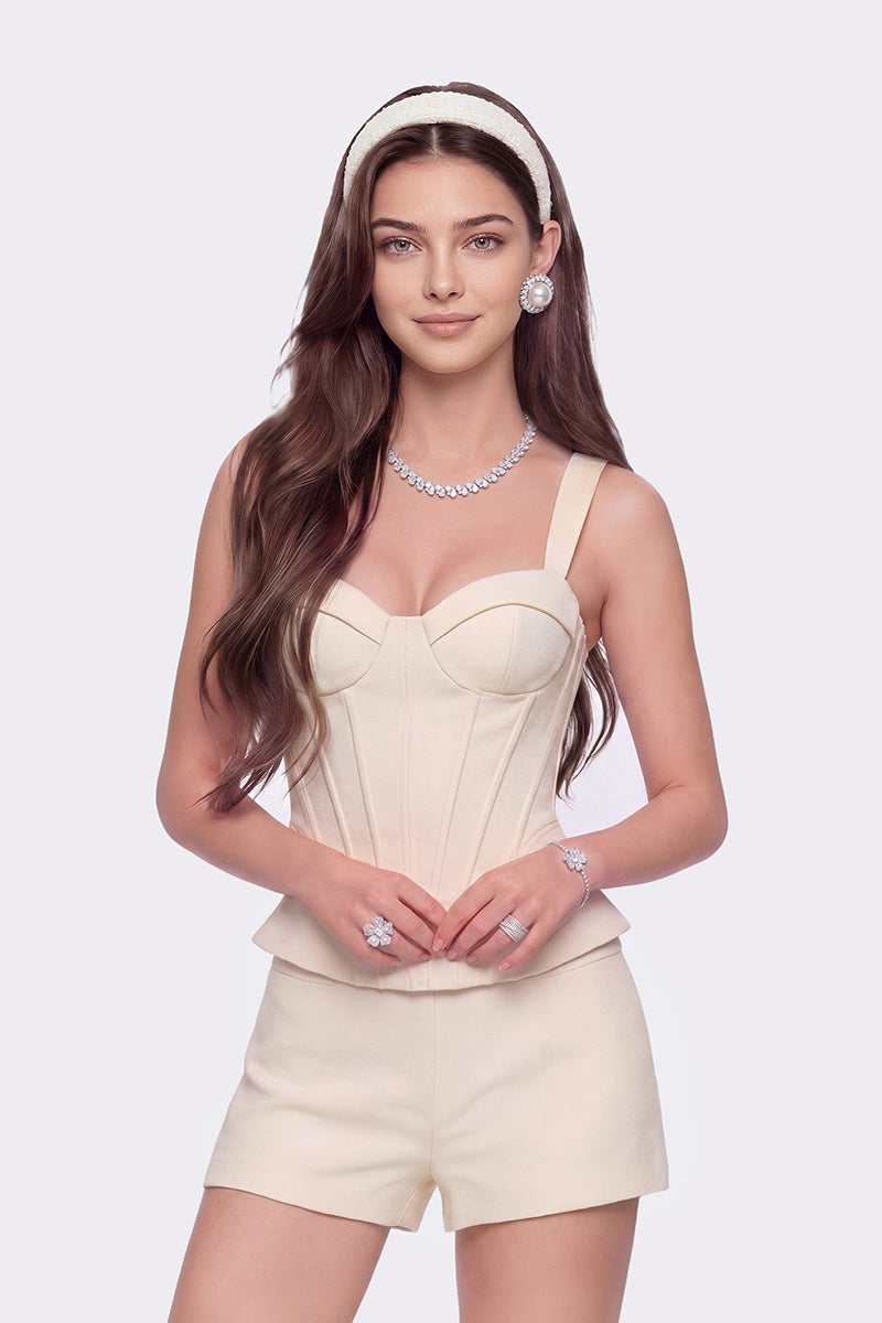 Nana Jacqueline Avalon Top in champagne color, stylish corset-style blouse with elegant detailing for a sophisticated look.