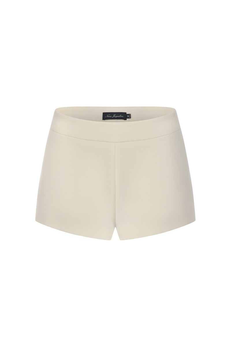 Nana Jacqueline Avalon shorts in champagne color, straight-leg style, front view showcasing fabric and fit.