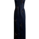 Black YASSMIN SALEH Axis gown with ghostly front design, elegant and flowing, perfect for formal occasions.