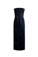 Black YASSMIN SALEH Axis gown with ghostly front design, elegant and flowing, perfect for formal occasions.