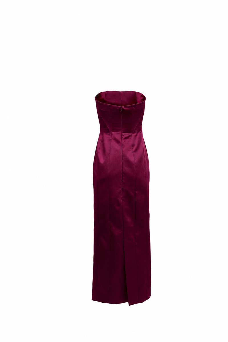Purple Axis Gown by Yassmin Saleh, elegant midi dress with ghost back design, perfect for formal occasions.