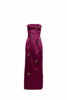 Purple Axis gown by Yassmin Saleh, featuring a flowing design and ghostly front detail, perfect for elegant occasions.