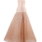 Rayane Bacha Ayana Gown in champagne color, elegant evening gown with intricate detailing and flowing fabric.
