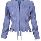Double A CULT MIA X Ayla suede blue jacket, stylish outerwear with a sleek fit and soft suede texture.