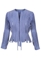 Double A CULT MIA X Ayla suede blue jacket, stylish outerwear with a sleek fit and soft suede texture.