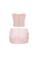 Light pink corset top and embroidered skirt co-ord set by I.H.F Studio, featuring detailed embroidery and fitted design.
