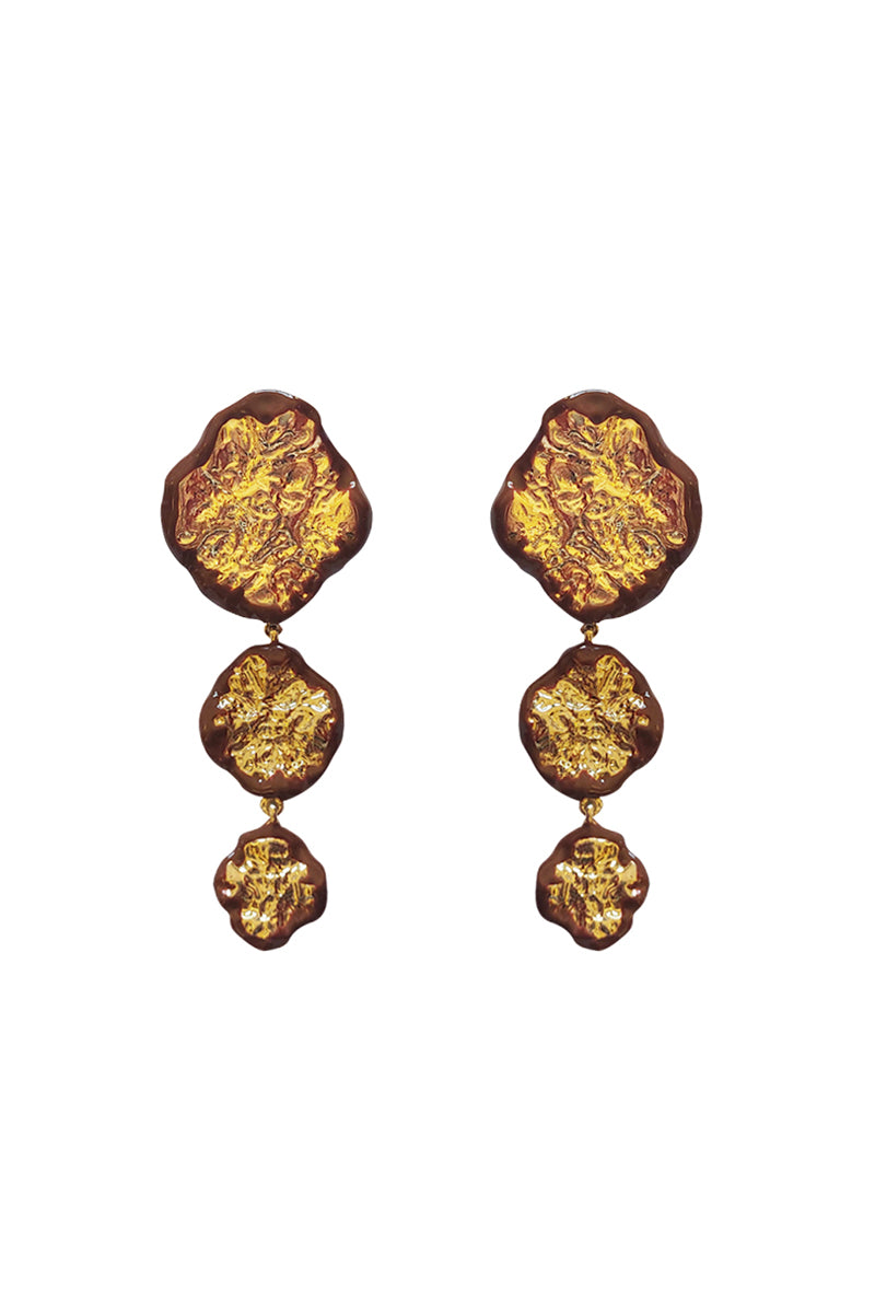 Jessica K B.O NIA Brown earrings, stylish hoop earrings in warm brown tones, featuring a modern, elegant design.