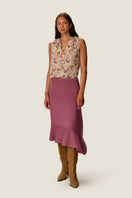 Rebecca Taylor Caroline ruffle sleeveless top in alabaster with multicolored pattern, sleeveless design and ruffled details.