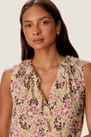 Rebecca Taylor Caroline ruffle sleeveless top in alabaster multi, featuring a delicate ruffle detail and sleeveless design.
