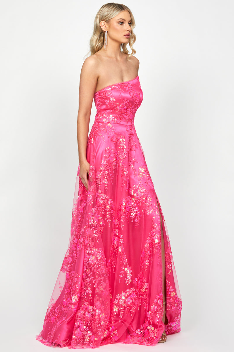 SERRA ASYMMETRIC GOWN IN FUCHSIA - CULT MIA