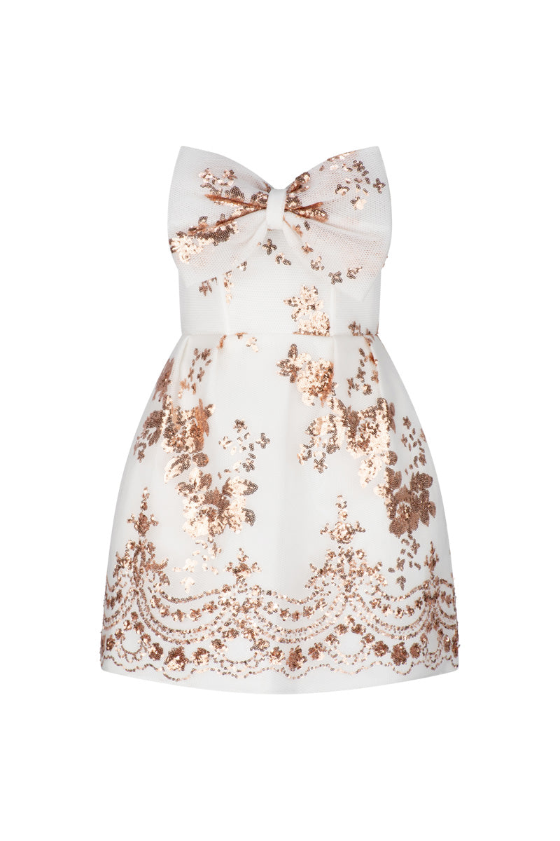 MILEY STRAPLESS BOW MINI IN IVORY AND ROSE GOLD - CULT MIA