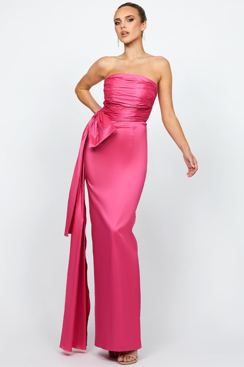GABRIELLE STRAPLESS COLUMN GOWN IN PINK FONDANT - CULT MIA