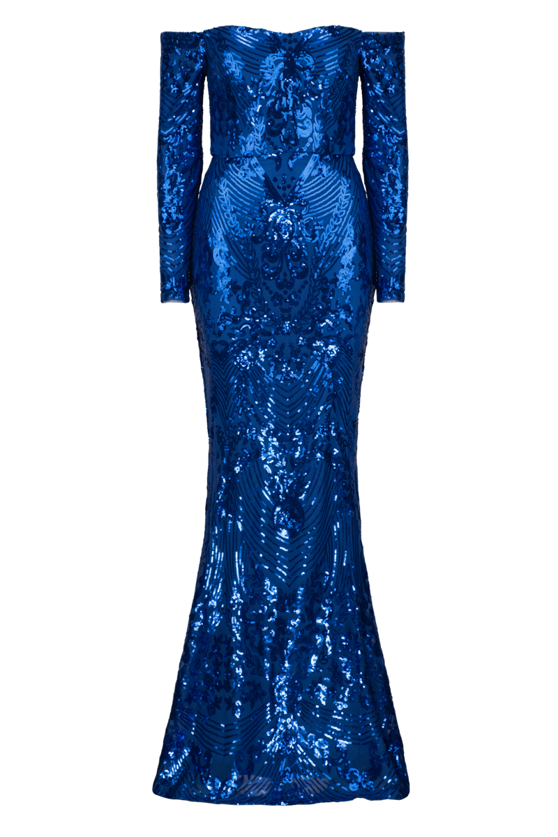 ROBE À PAILLETTES À MANCHES LONGUES ZOYA EN COBALT