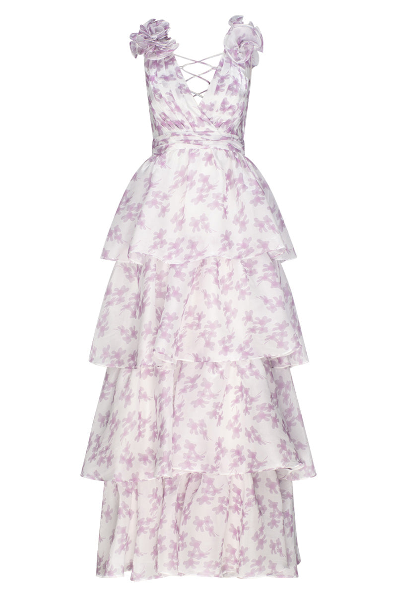 VIOLETA TIERED PRINT GOWN - CULT MIA