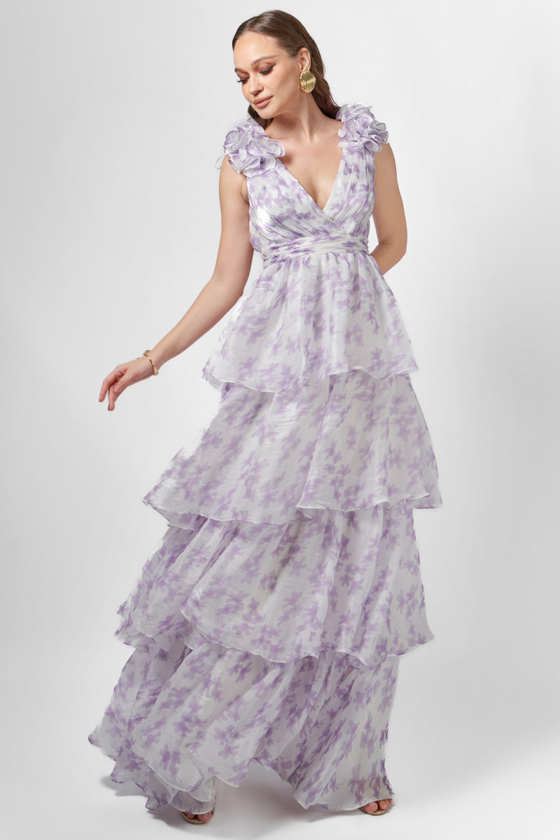 VIOLETA TIERED PRINT GOWN