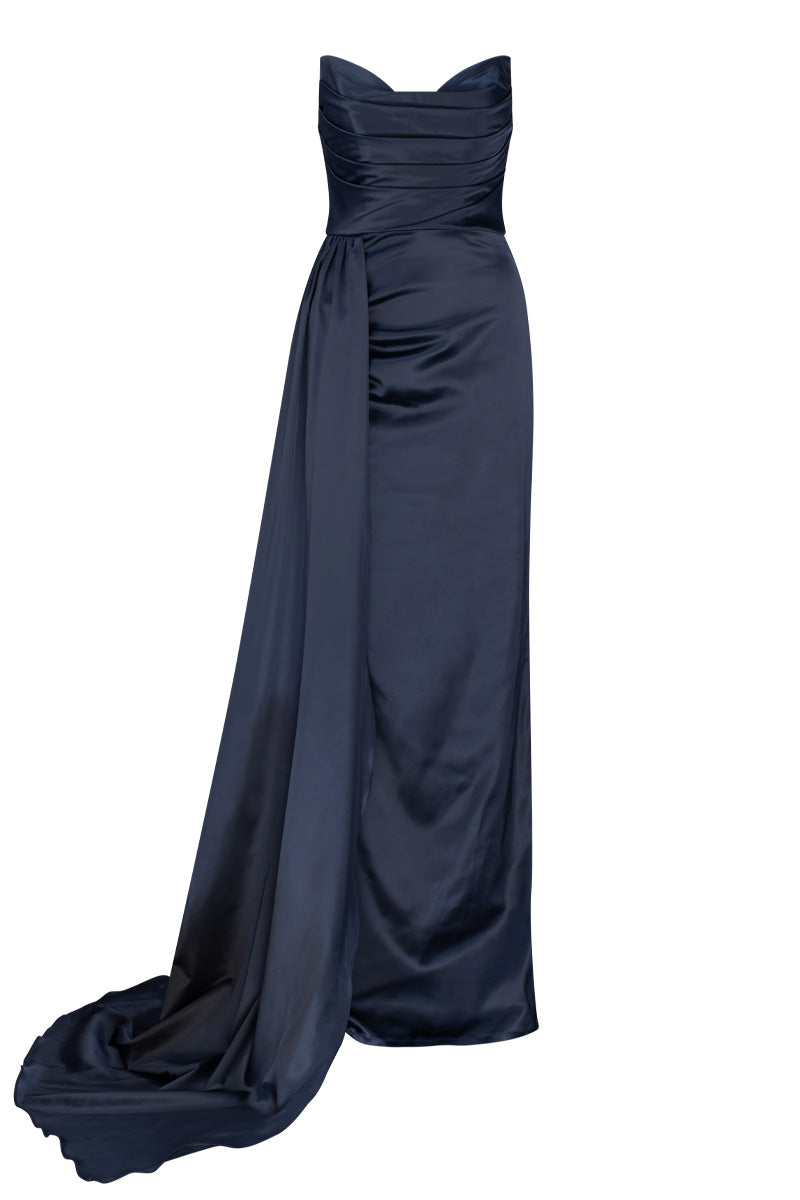 BONNI STRAPLESS SASH GOWN IN NAVY