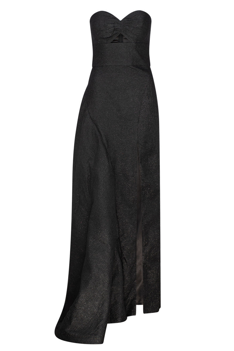 RAIN STRAPLESS CUTOUT GOWN IN BLACK