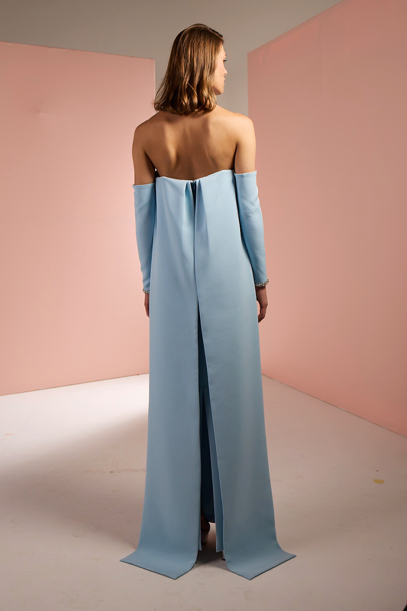 STRAPLESS CREPE TUBE DRESS IN BABY BLUE | CULT MIA | Joanna Andraos STRAPLESS CREPE TUBE DRESS IN BABY BLUE | CULT MIA | Joanna Andraos