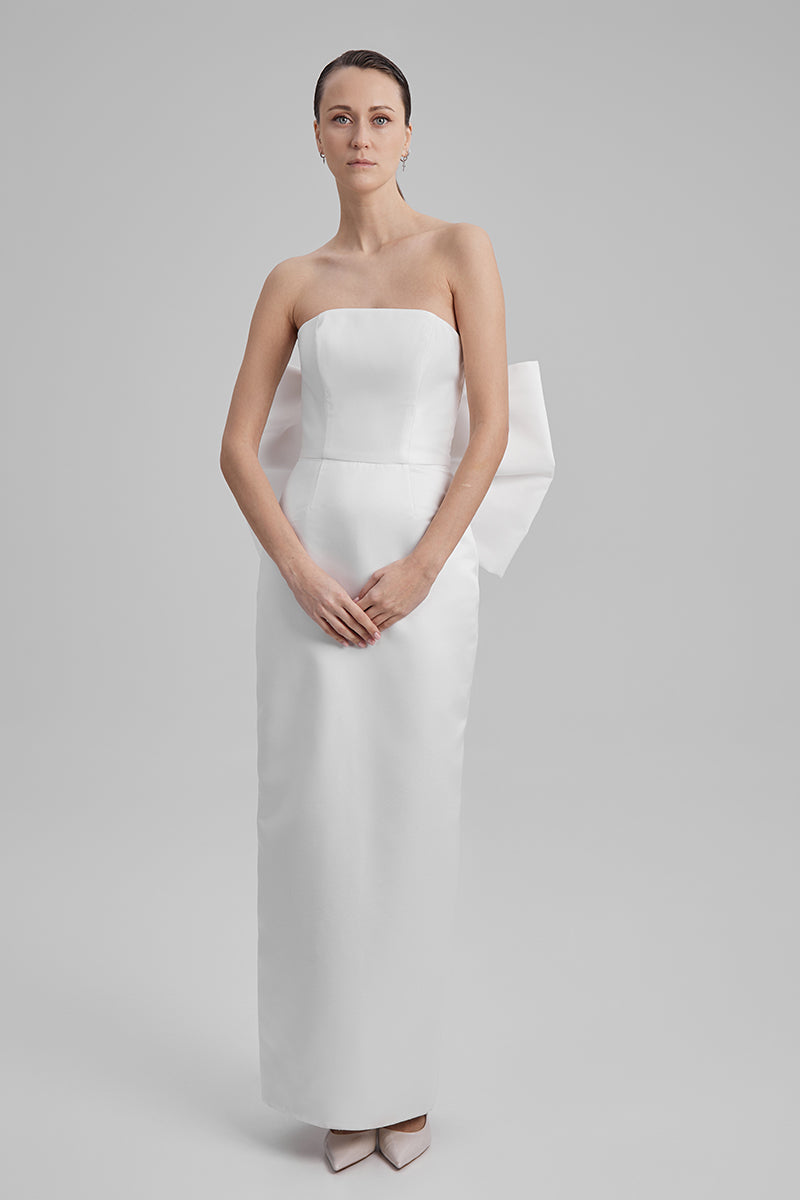GIGI WHITE MAXI DRESS WITH BIG BOW - CULT MIA