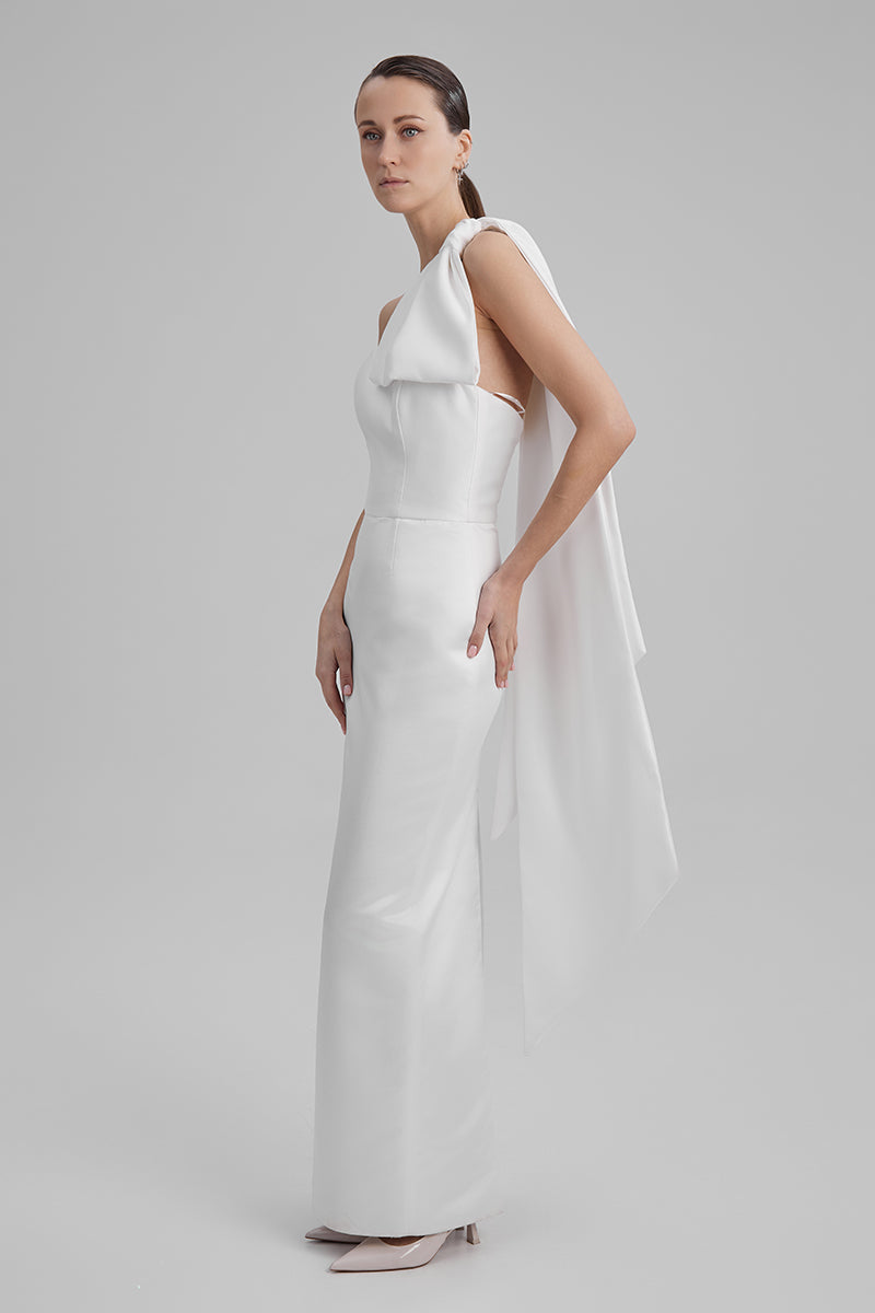 GIGI WHITE MAXI DRESS WITH CAPE BOW - CULT MIA