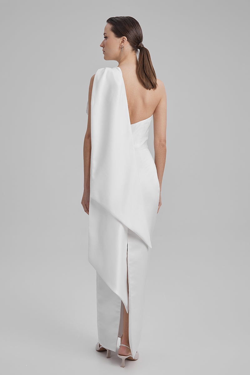 GIGI WHITE MAXI DRESS WITH CAPE BOW - CULT MIA