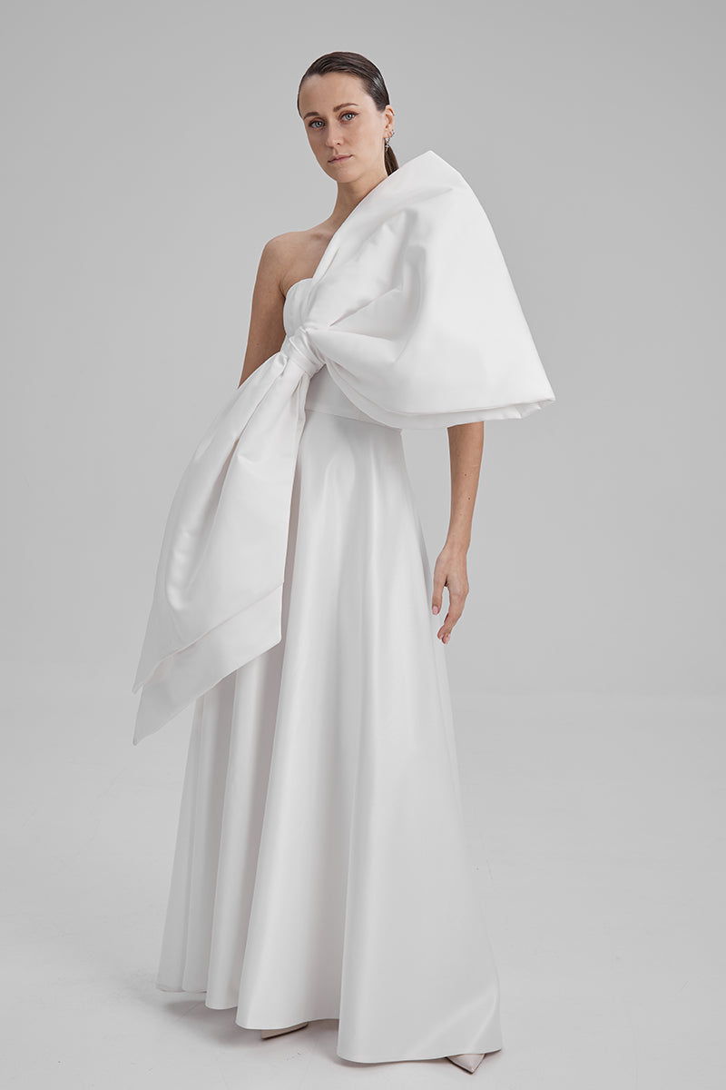 EVE WHITE MAXI DRESS WITH HUGE BOW - CULT MIA