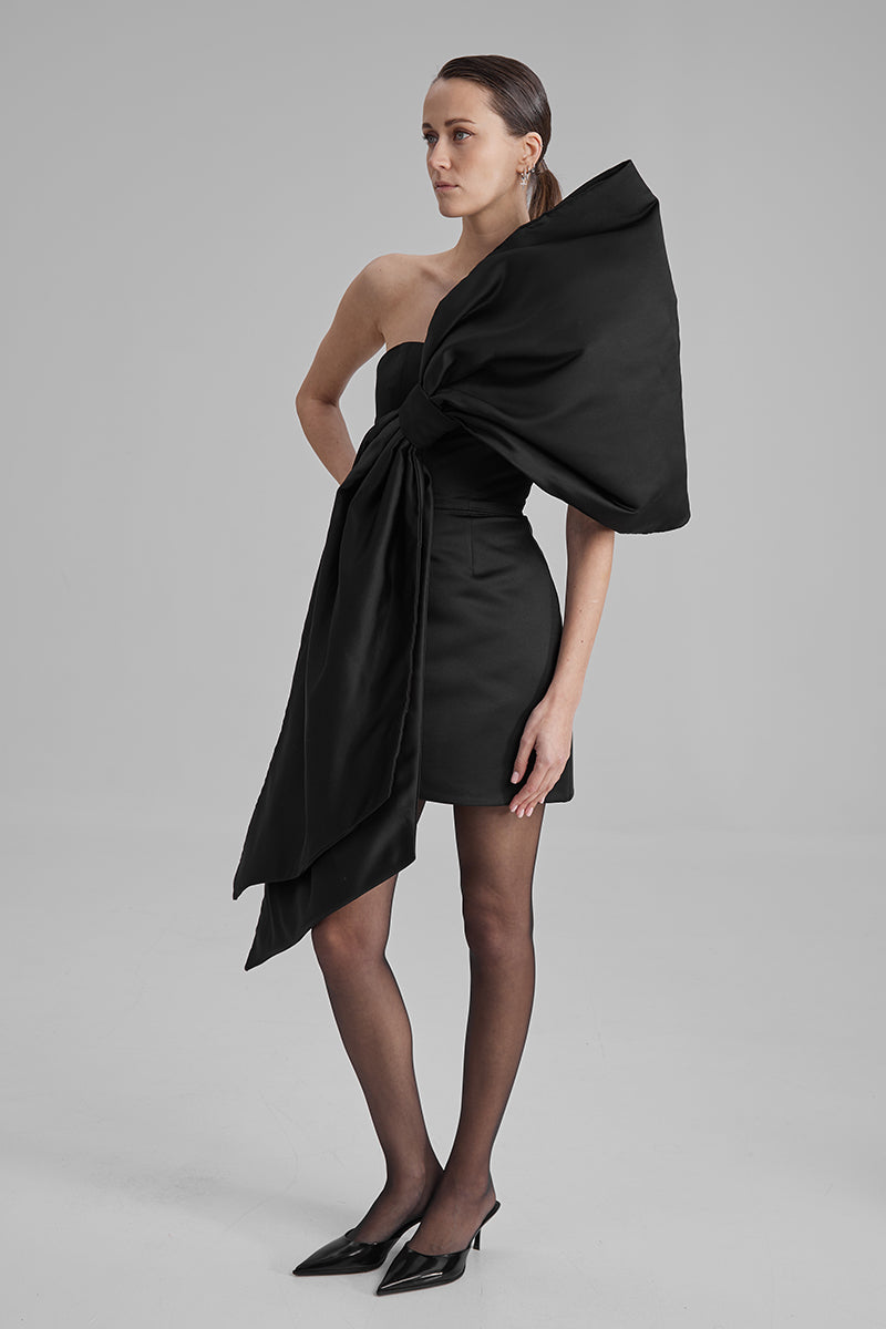 JOY BLACK MINI DRESS WITH HUGE BOW - CULT MIA
