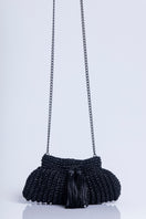 Black Catarina Mina Cantiga clutch bag with sleek design and compact size, perfect for evening and formal occasions.