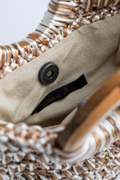 Catarina Mina Danza nude-beige top handle bag with sleek design and structured silhouette.