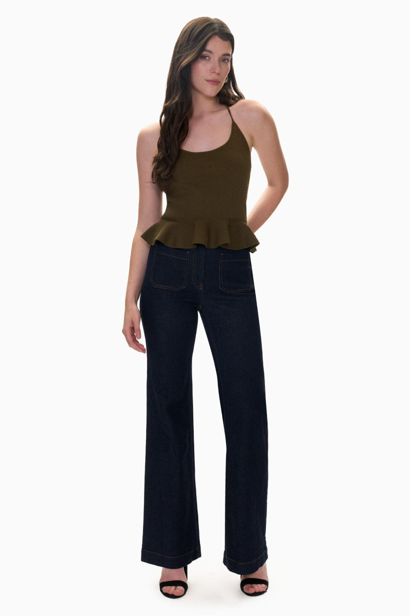 Rebecca Taylor Bailey sweater tank in olive color, stylish sleeveless top with ribbed knit fabric and a relaxed fit.