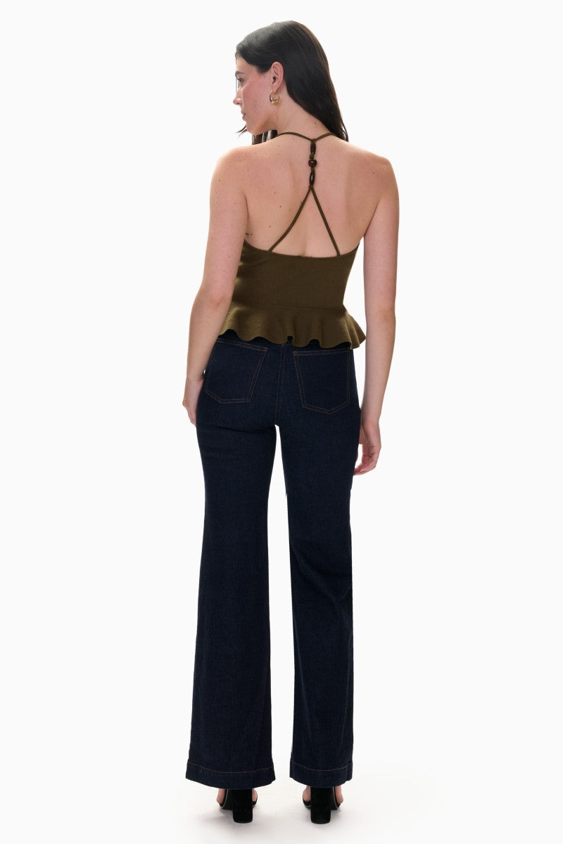 Olive green Bailey sweater tank top by Rebecca Taylor, lightweight sleeveless knit top with a relaxed fit.