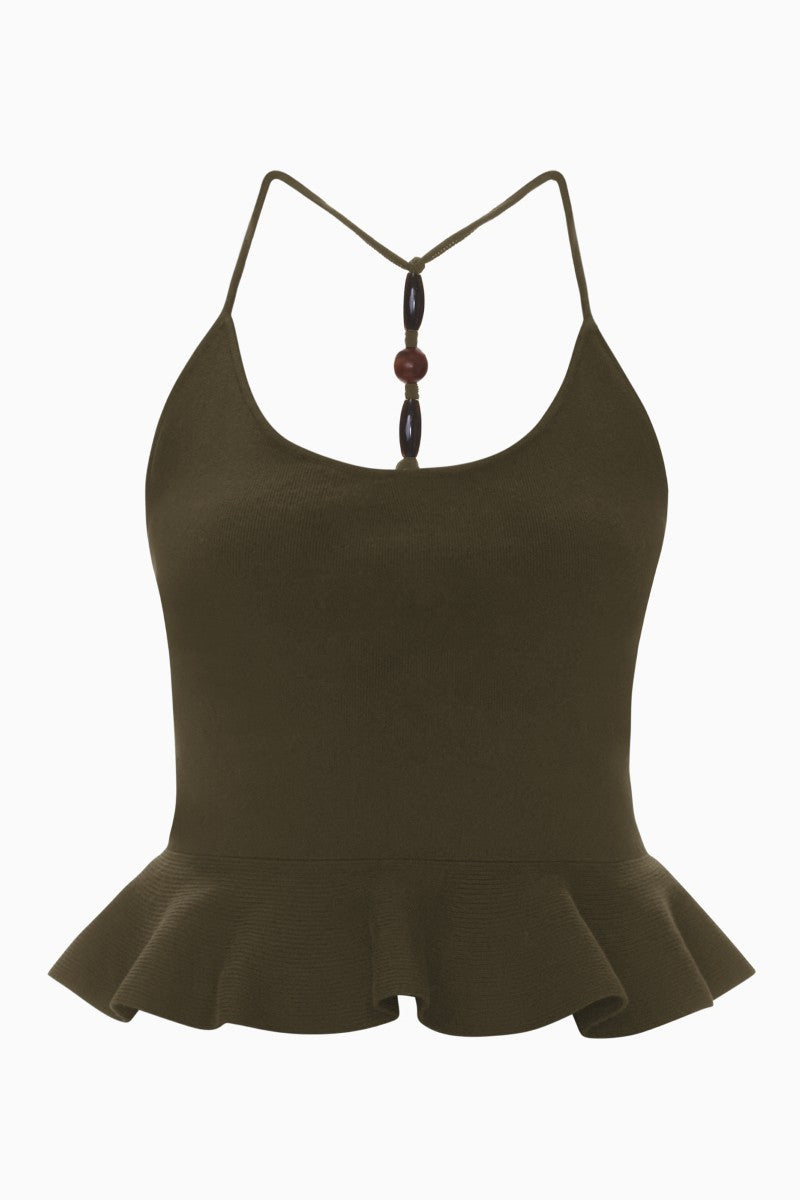 Rebecca Taylor Bailey Sweater Tank in olive green, sleeveless top with a soft knit texture and relaxed fit.