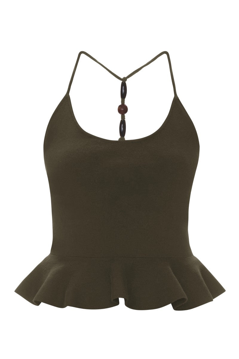 Olive Rebecca Taylor Bailey sweater tank top with ribbed knit details and sleeveless design on a plain background.