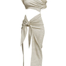 Ivory crochet cover-up dress by Andrea Iyamah, featuring intricate knit details and a flowing, lightweight design.