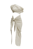 Ivory crochet cover-up dress by Andrea Iyamah, featuring intricate knit details and a flowing, lightweight design.