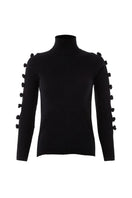 Black MAZ Manuela Álvarez Basic Bows sweater with a cozy knit design, displayed on a plain background.
