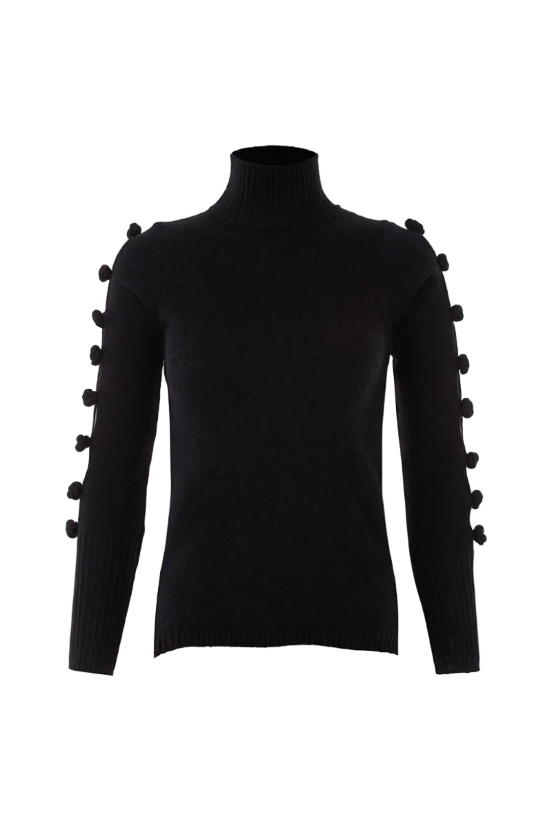 Black MAZ Manuela Álvarez Basic Bows sweater with a cozy knit design, displayed on a plain background.