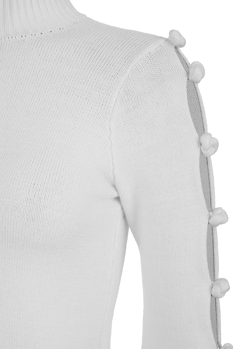 White BASIC BOWS sweater by MAZ Manuela Álvarez featuring a soft knit fabric and bow detail on the front.