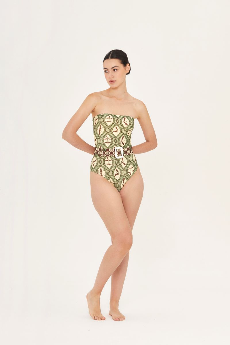 Aaguaclara Bedouine one-piece swimsuit with a colorful, patterned design, featuring a fitted silhouette and stylish straps.