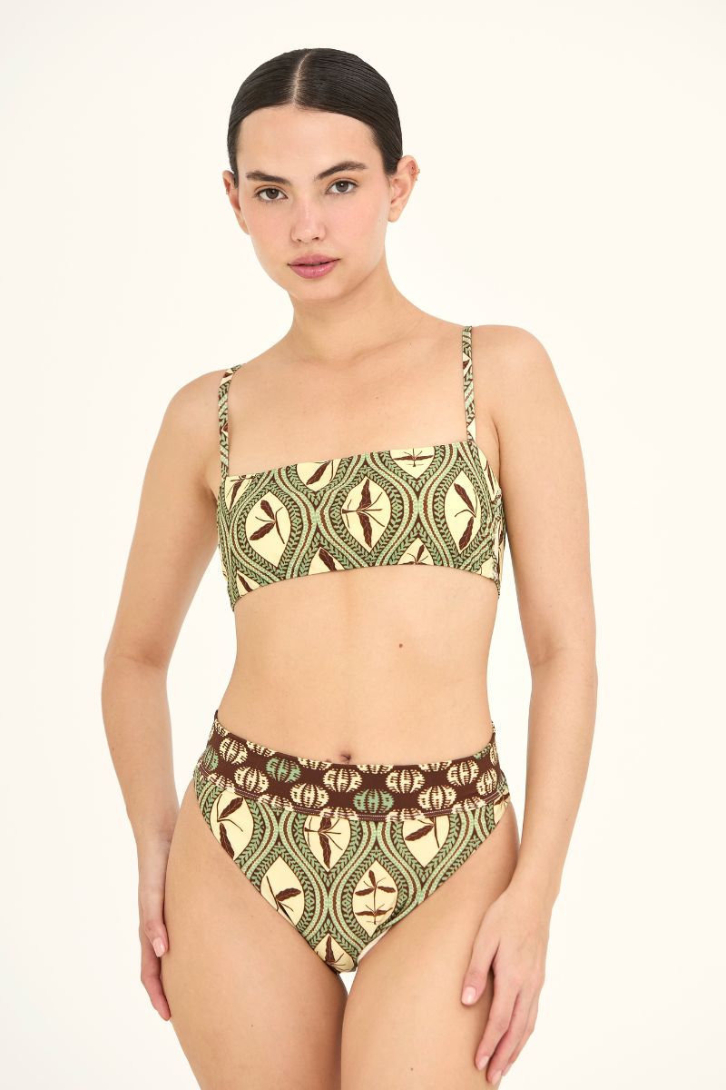 Aguaclara Bedouine high rise bikini top in vibrant fabric, featuring a stylish design with adjustable straps and a supportive fit.