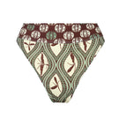 Aguaclara Bedouine high rise bikini bottoms in vibrant print, shown on a model, with a high waist and cheeky coverage.