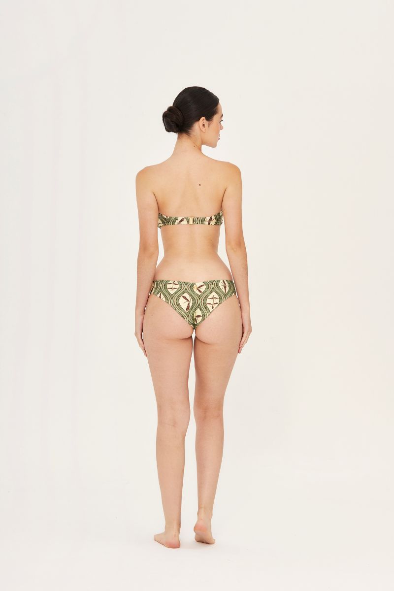 Aguaclara Bedouine bandeau bikini top in vibrant pattern, featuring a strapless design with a sleek fit and colorful tropical print.