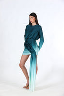 Aquarel Studio Zephyr short blue gradient mini dress displayed on a mannequin, showcasing its stylish design and vibrant color.