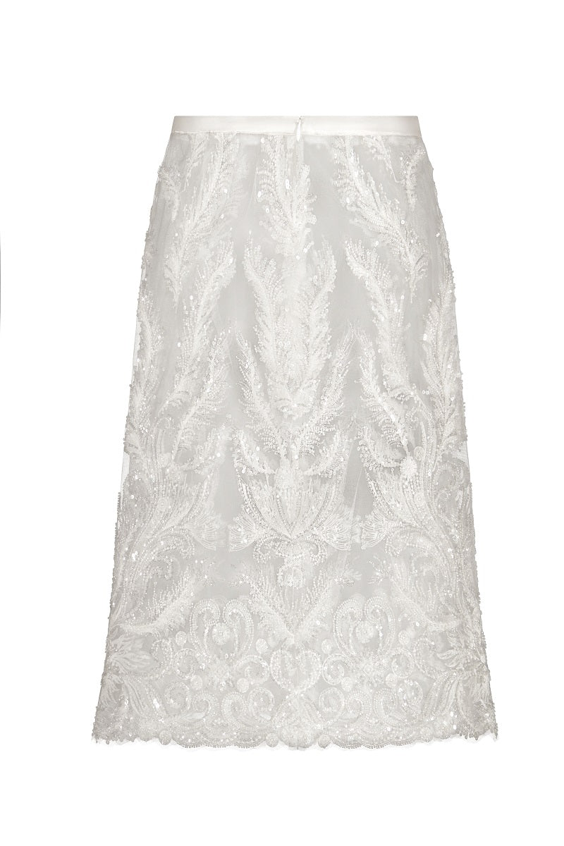 Scarlett Gasque Bianca midi skirt in lightweight fabric with a flowy design and elegant silhouette.