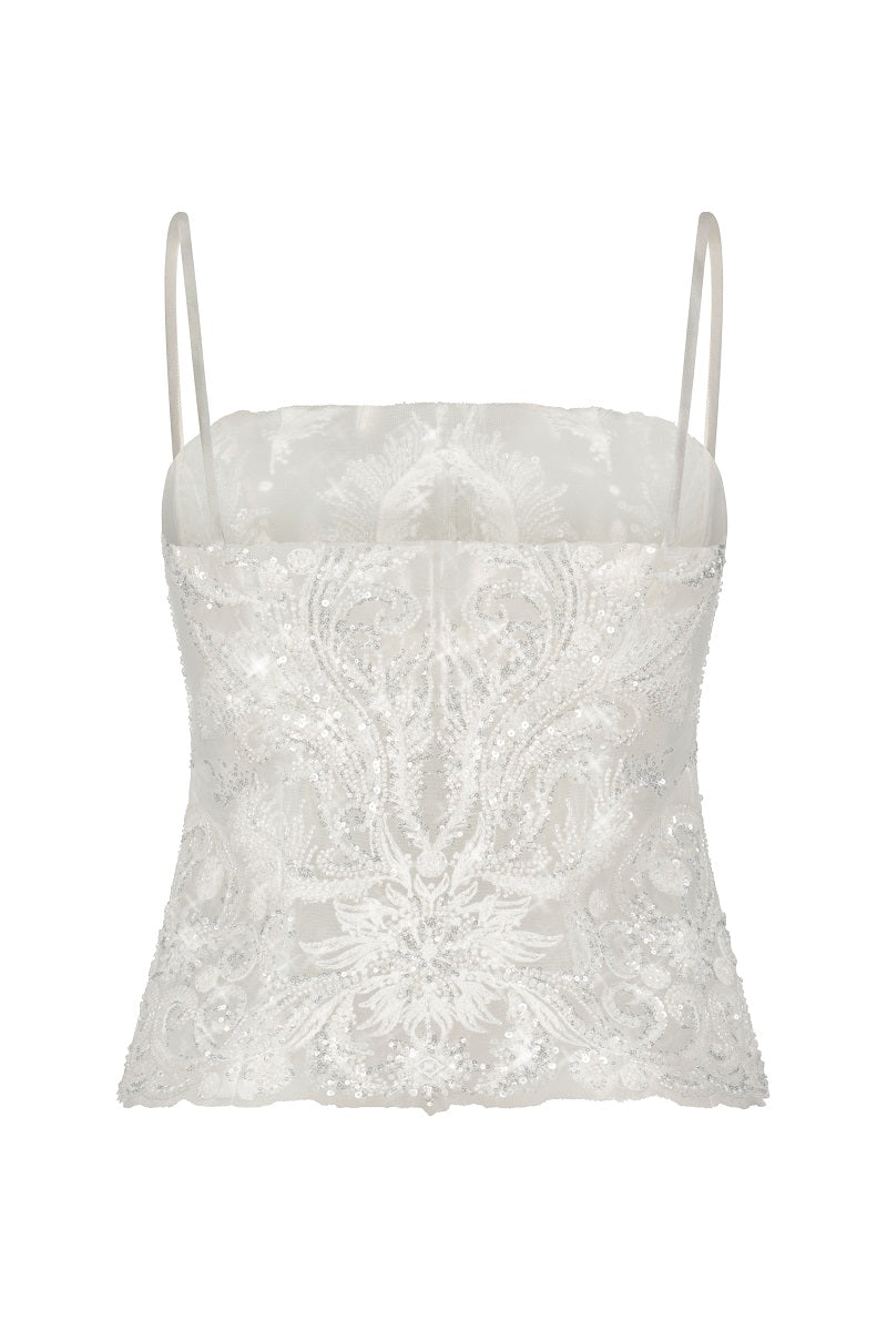 Scarlett Gasque Bianca Top, stylish women's sleeveless blouse in soft fabric, shown in a close-up front view.