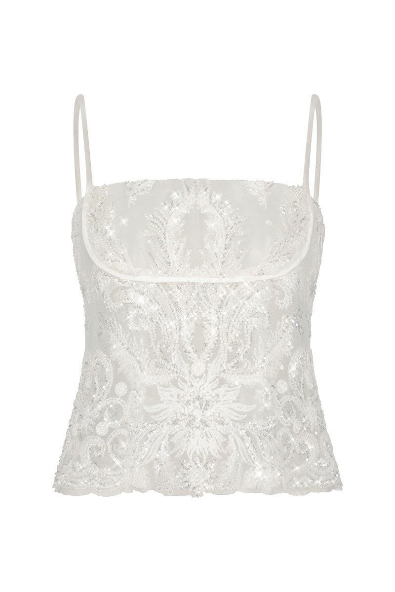 Scarlett Gasque Bianca Top in white, stylish sleeveless blouse with a fitted design and V-neck, perfect for casual or chic outfits.